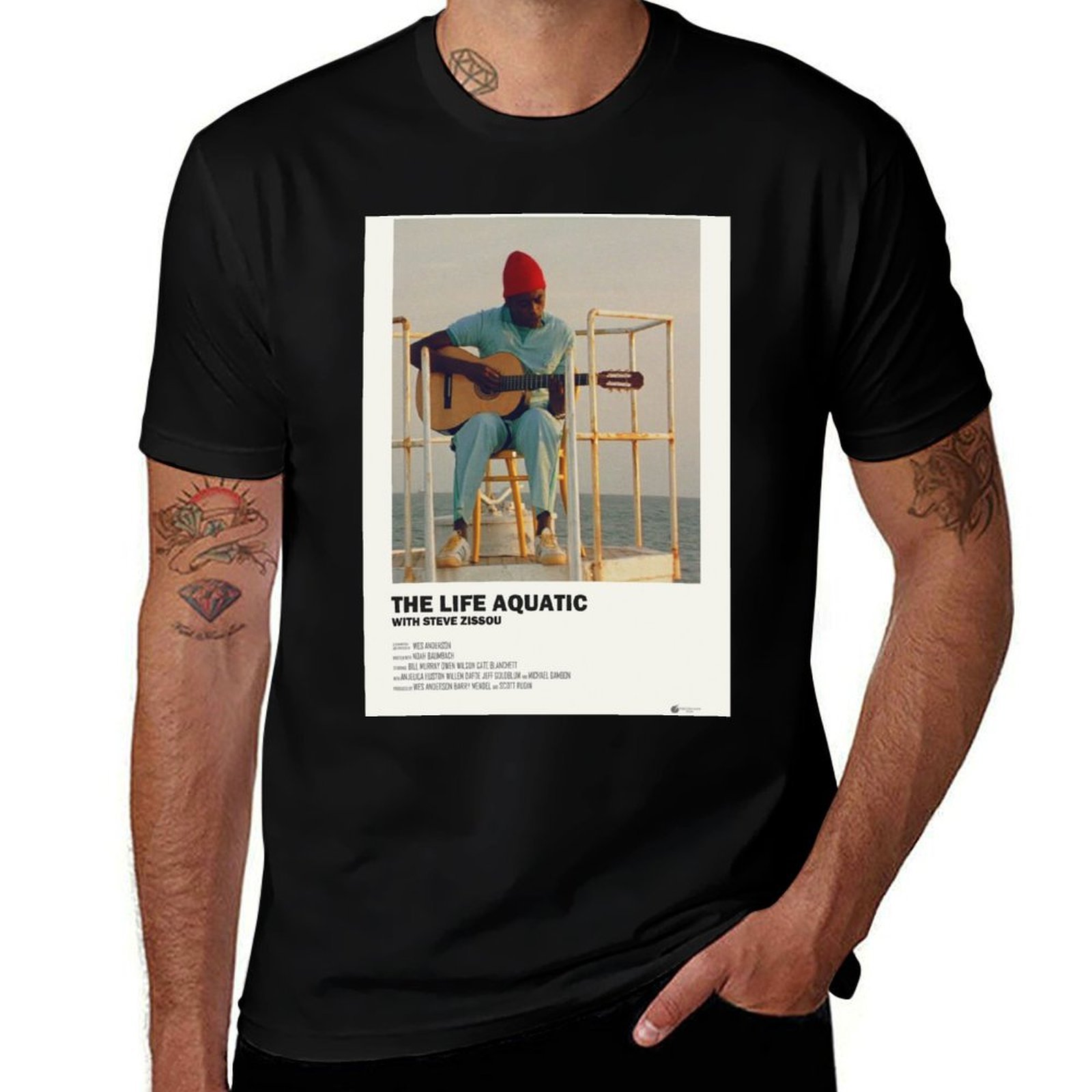 Aquatic Sports Poster - เสื้อยืดลายโปสเตอร์ The Life Aquatic เสื้อยืดแขนสั้นผ้าฝ้ายสำหรับกีฬาและกิจกรรมแอคทีฟ
