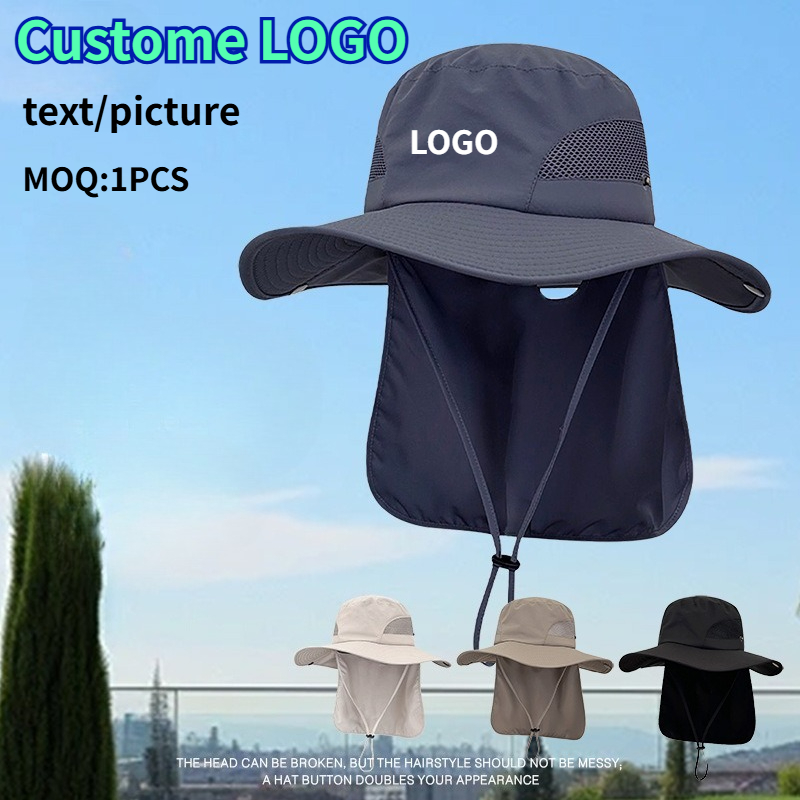 Aquatic Sports Hat - หมวกบักเก็ตปีกกว้างพิมพ์โลโก้ตามสั่ง สำหรับฤดูร้อน กันแดด กันน้ำ เหมาะสำหรับตกปลา กีฬากลางแจ้ง